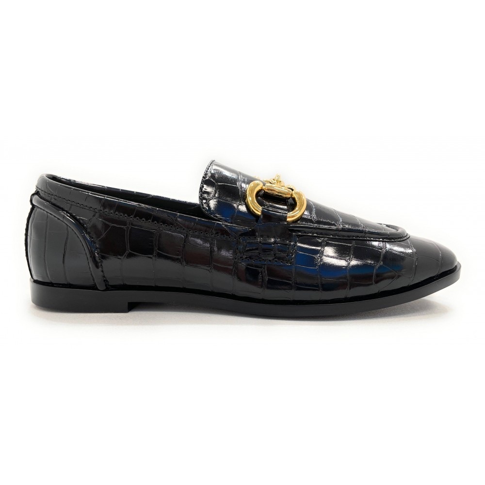 JEFFREY CAMBELL Black and Gold Slip-On Loafers with Chain Detail (US 5)